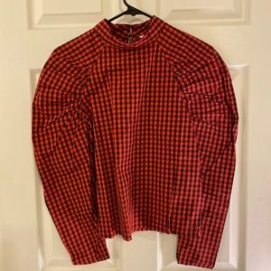 NWT H&M Gingham Puff Sleeve Top